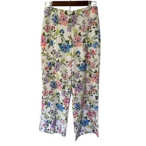 Alice + Olivia Gardenia Floral Wide Leg Cropped Pants White Multi Size 6 New